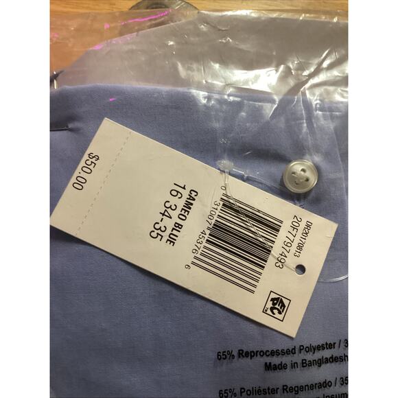 Van Heusen Wrinkle Free Poplin Wrinkle Free Button Up Size Large 34/35 Blue - Picture 7 of 7